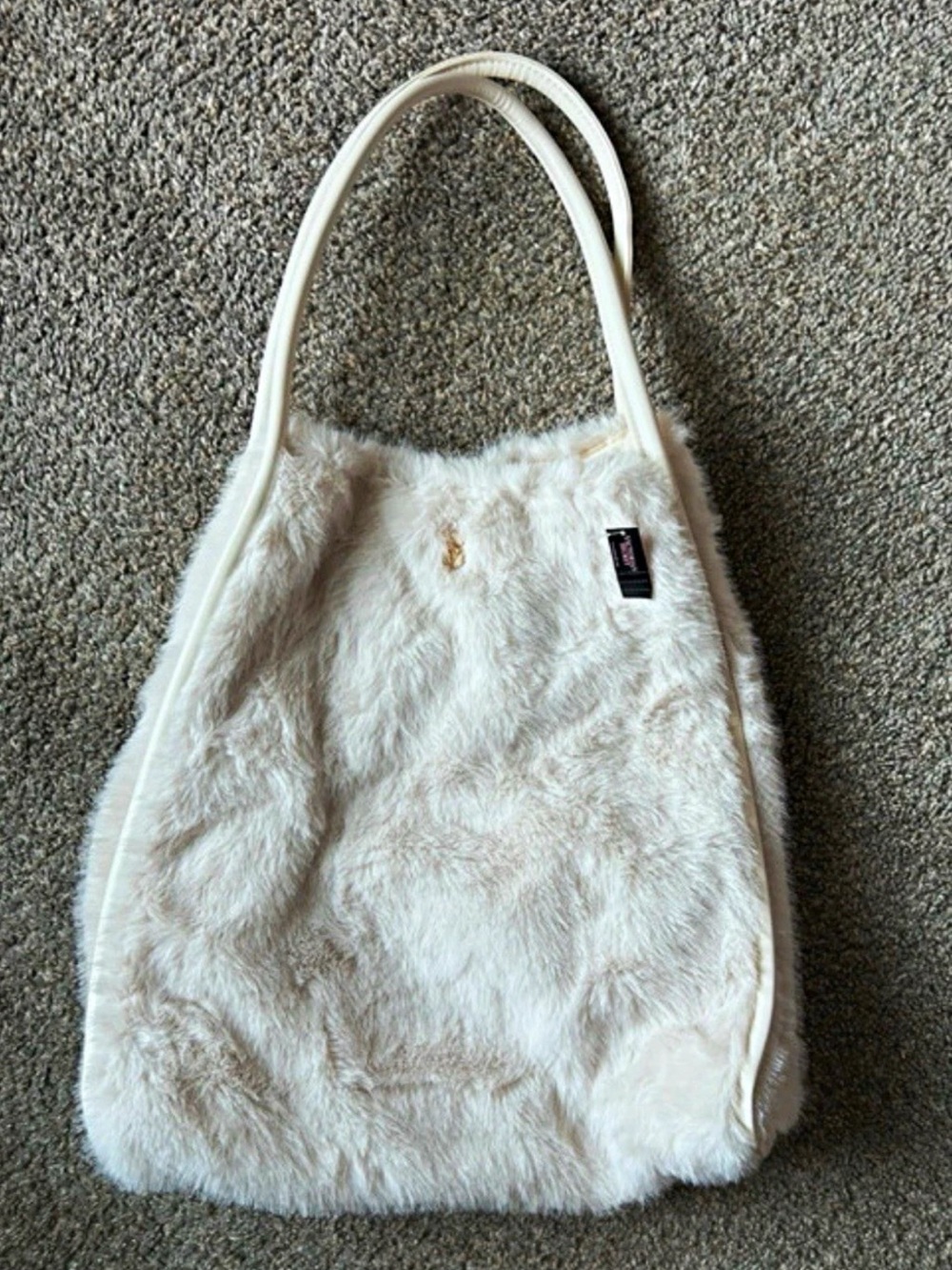 Victoria’s Secret Plush Faux Fur Cream Tote Bag Soft Everyday Shoulder Bag NWT